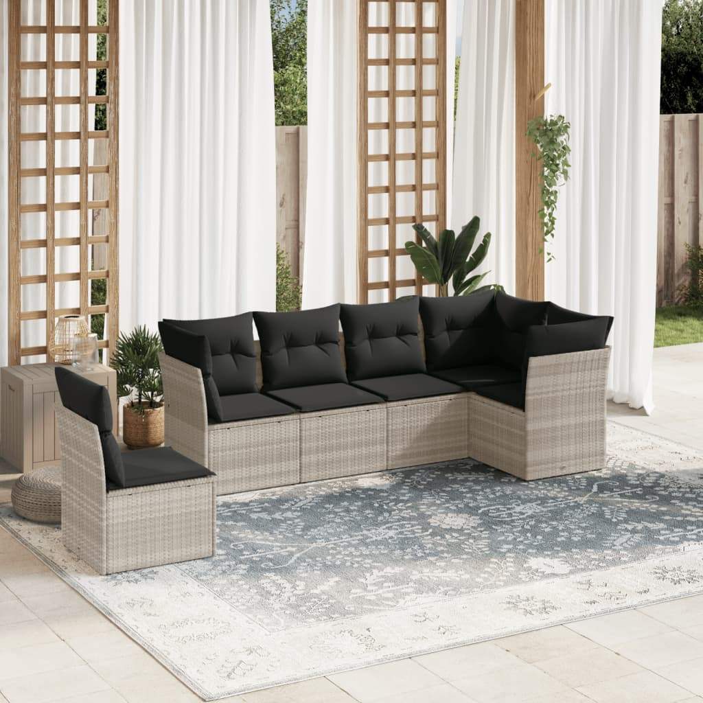 Set Divano da Giardino 6pz con Cuscini Grigio Chiaro Polyrattan - homemem39