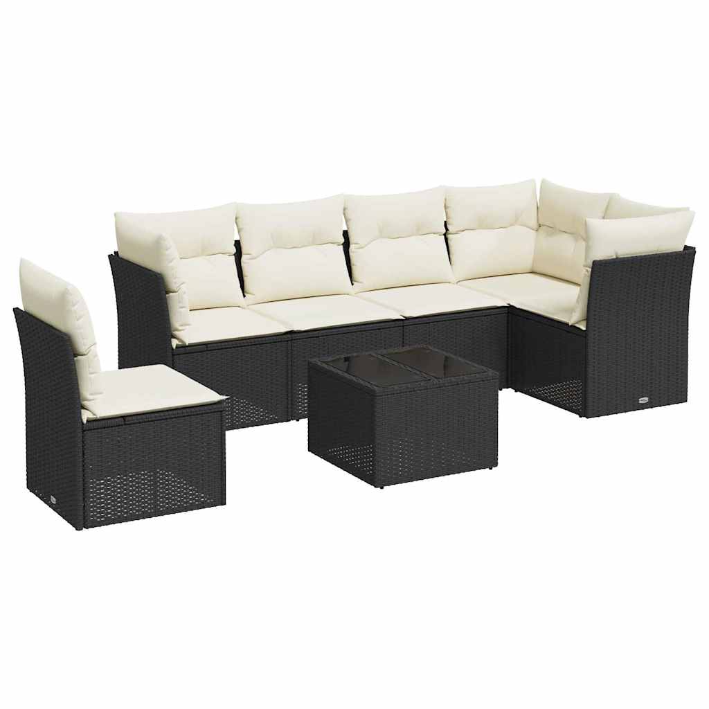 Set Divani da Giardino con Cuscini 7pz Nero Polyrattan | homemem39