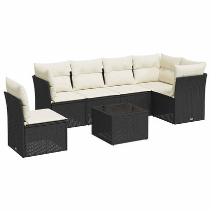 Set Divani da Giardino con Cuscini 7pz Nero Polyrattan | homemem39