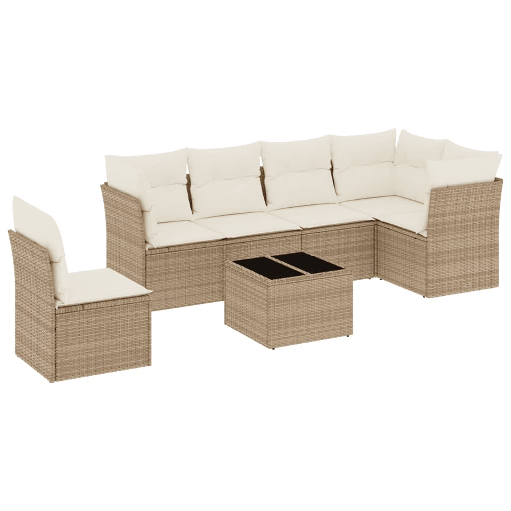 Set Divani da Giardino 7 pz con Cuscini Beige in Polyrattan | homemem39