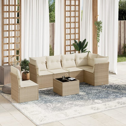 Set Divani da Giardino 7 pz con Cuscini Beige in Polyrattan | homemem39