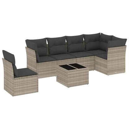 Set Divani da Giardino 7pz con Cuscini Grigio Chiaro Polyrattan - homemem39