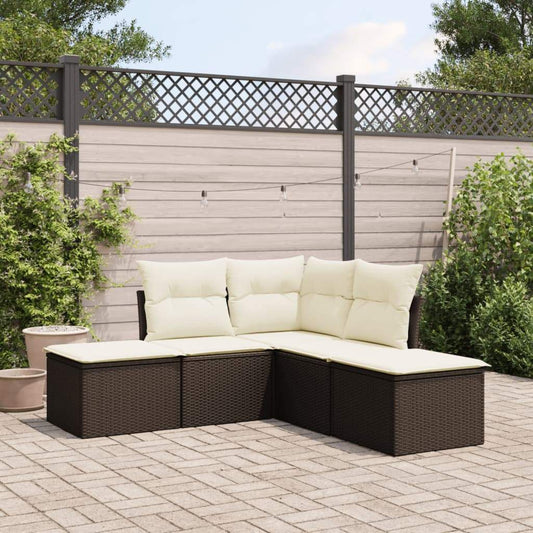 Set Divano da Giardino 5 pz con Cuscini Marrone in Polyrattan - homemem39