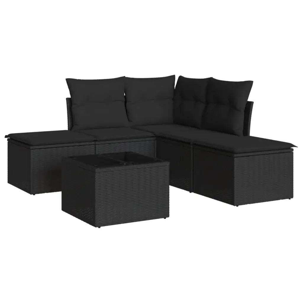 Set Divano da Giardino 6 pz con Cuscini Nero in Polyrattan - homemem39