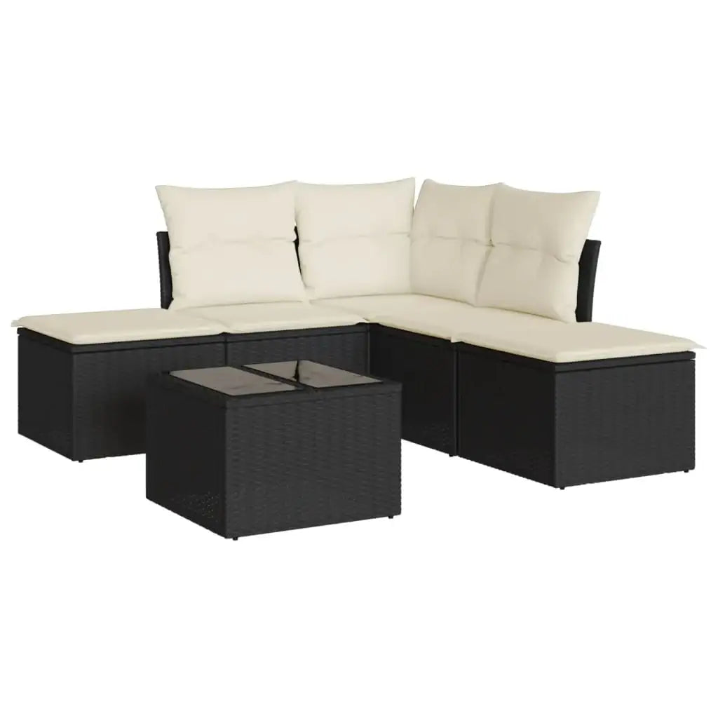 Set Divano da Giardino 6 pz con Cuscini Nero in Polyrattan - homemem39