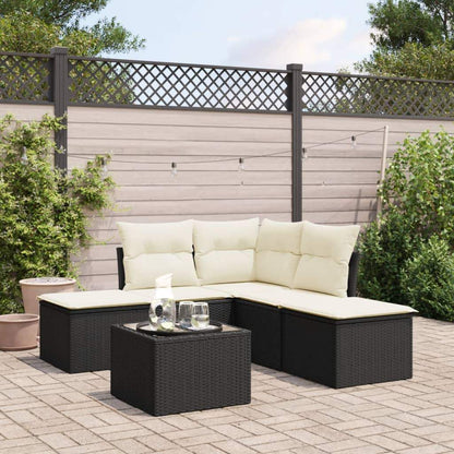 Set Divano da Giardino 6 pz con Cuscini Nero in Polyrattan - homemem39