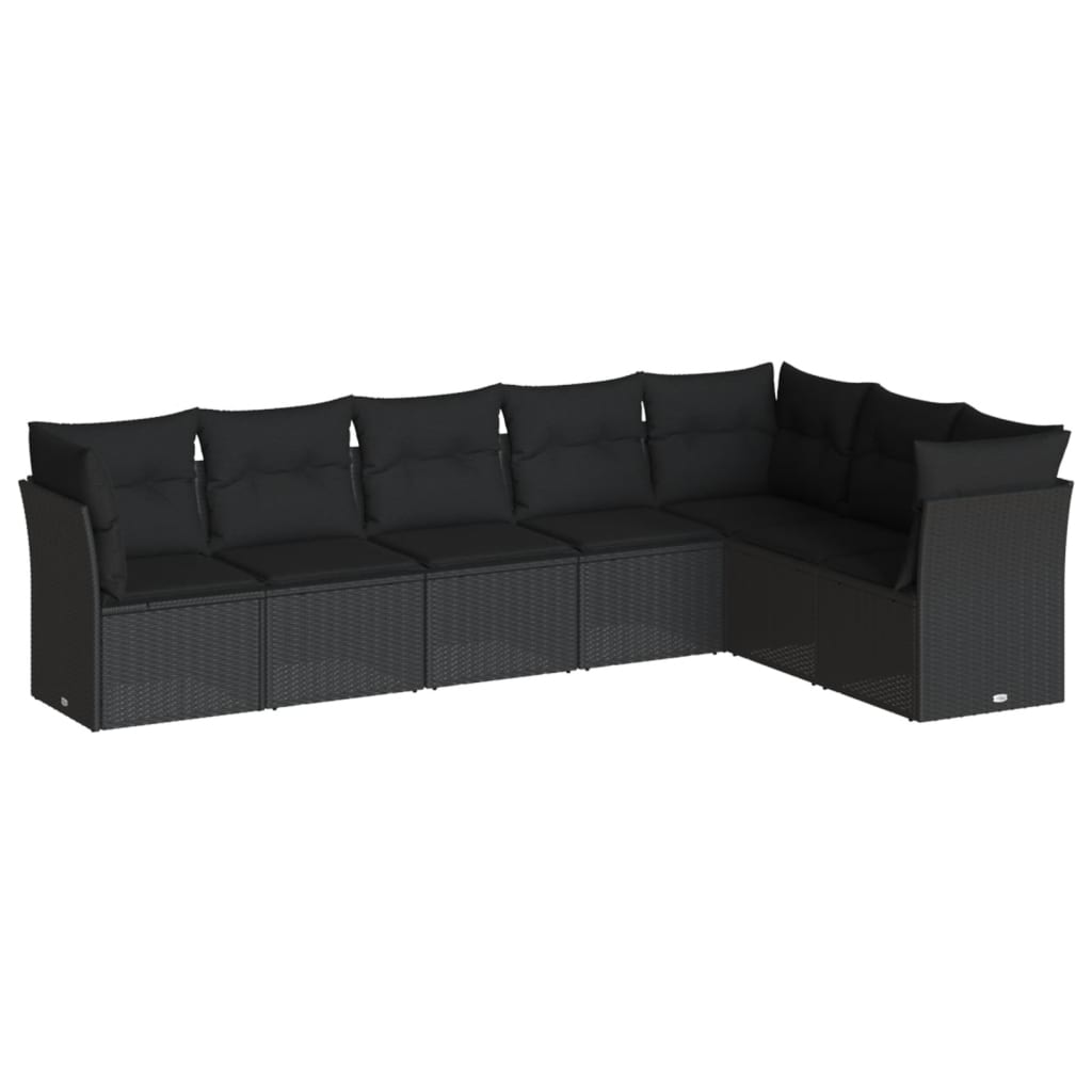 Set Divani da Giardino con Cuscini 7pz Nero Polyrattan | homemem39
