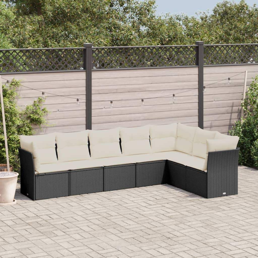 Set Divani da Giardino con Cuscini 7pz Nero Polyrattan - homemem39