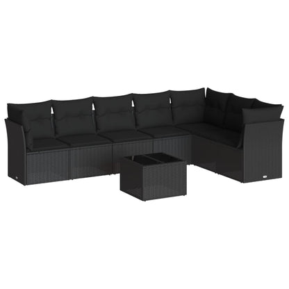 Set Divani da Giardino con Cuscini 8 pz Nero in Polyrattan