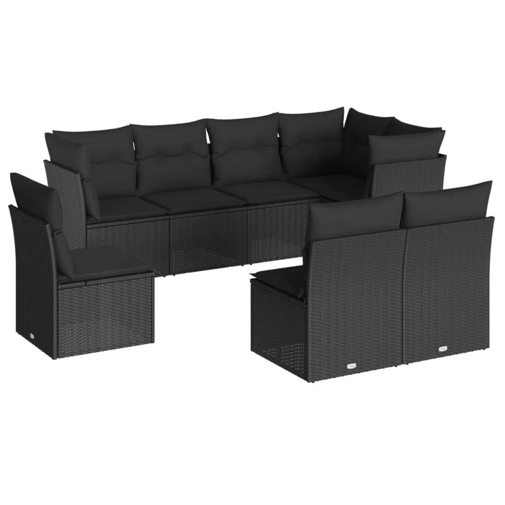 Set Divani da Giardino con Cuscini 8 pz Nero in Polyrattan - homemem39