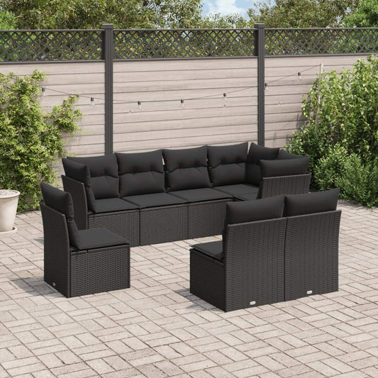 Set Divani da Giardino con Cuscini 8 pz Nero in Polyrattan - homemem39