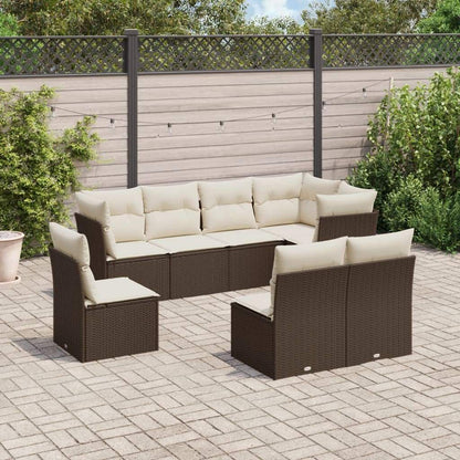 Set Divani da Giardino 8 pz con Cuscini Marrone in Polyrattan - homemem39