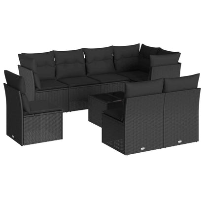Set Divani da Giardino 9 pz con Cuscini Nero in Polyrattan - homemem39