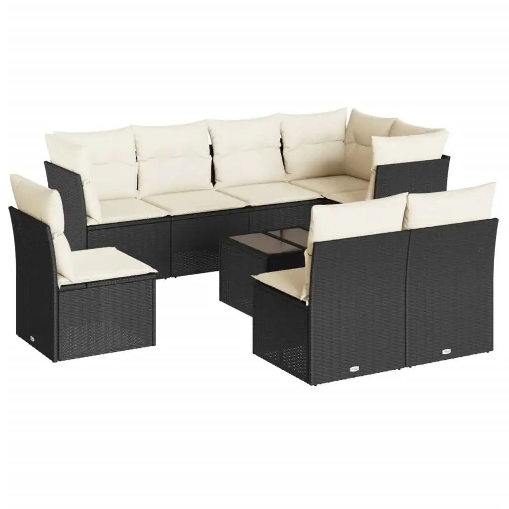 Set Divani da Giardino 9 pz con Cuscini Nero in Polyrattan - homemem39