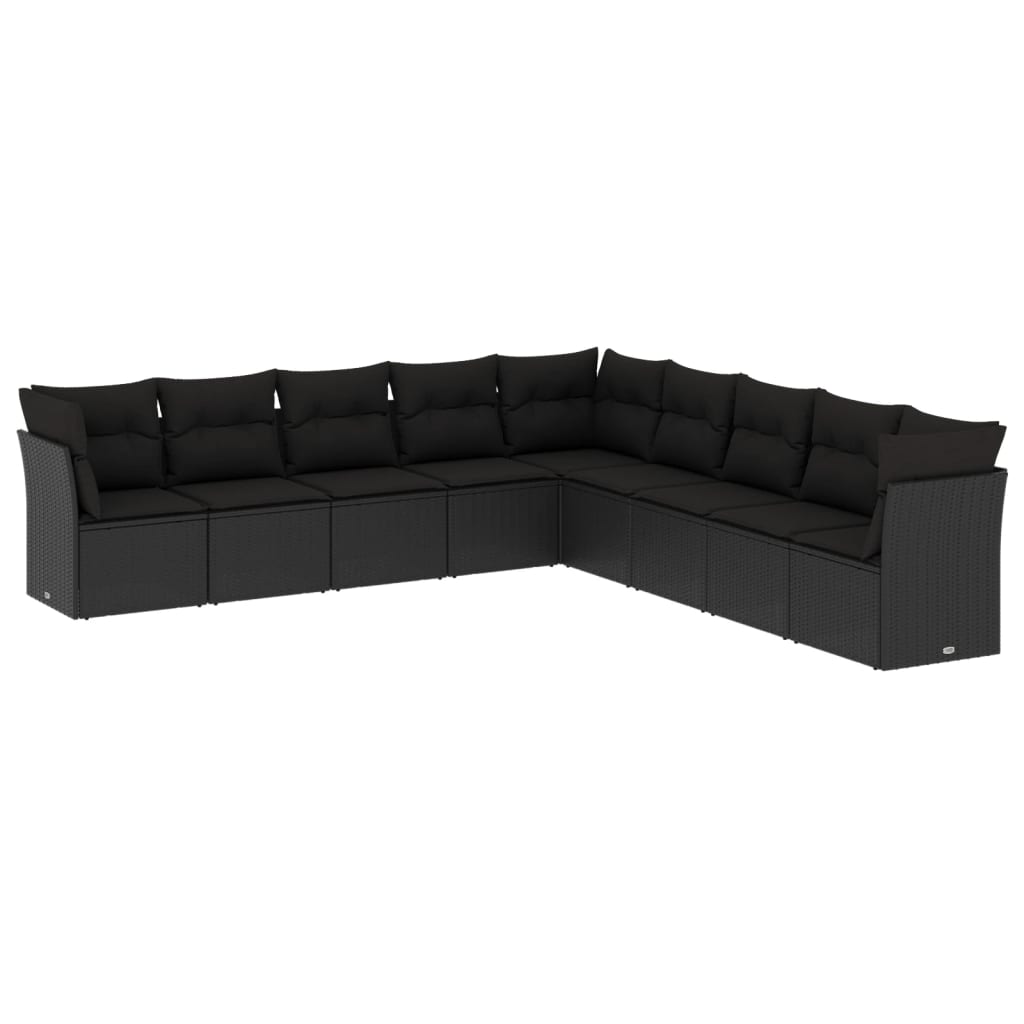Set Divani da Giardino 9 pz con Cuscini Nero in Polyrattan | homemem39
