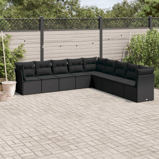 Set Divani da Giardino 9 pz con Cuscini Nero in Polyrattan | homemem39