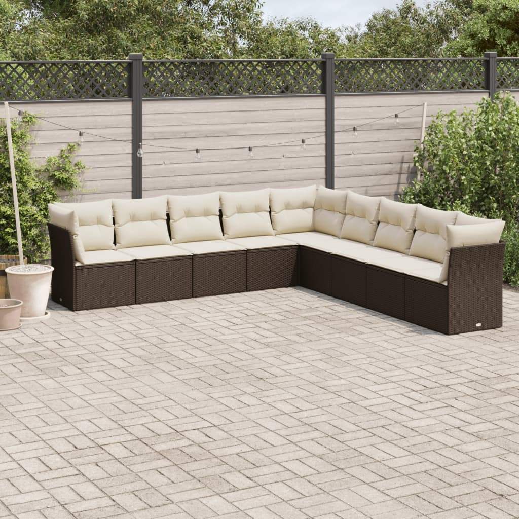 Set Divani da Giardino 9pz con Cuscini Marrone in Polyrattan - homemem39