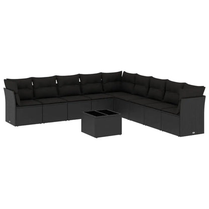 Set Divani da Giardino 10pz con Cuscini in Polyrattan Nero - homemem39
