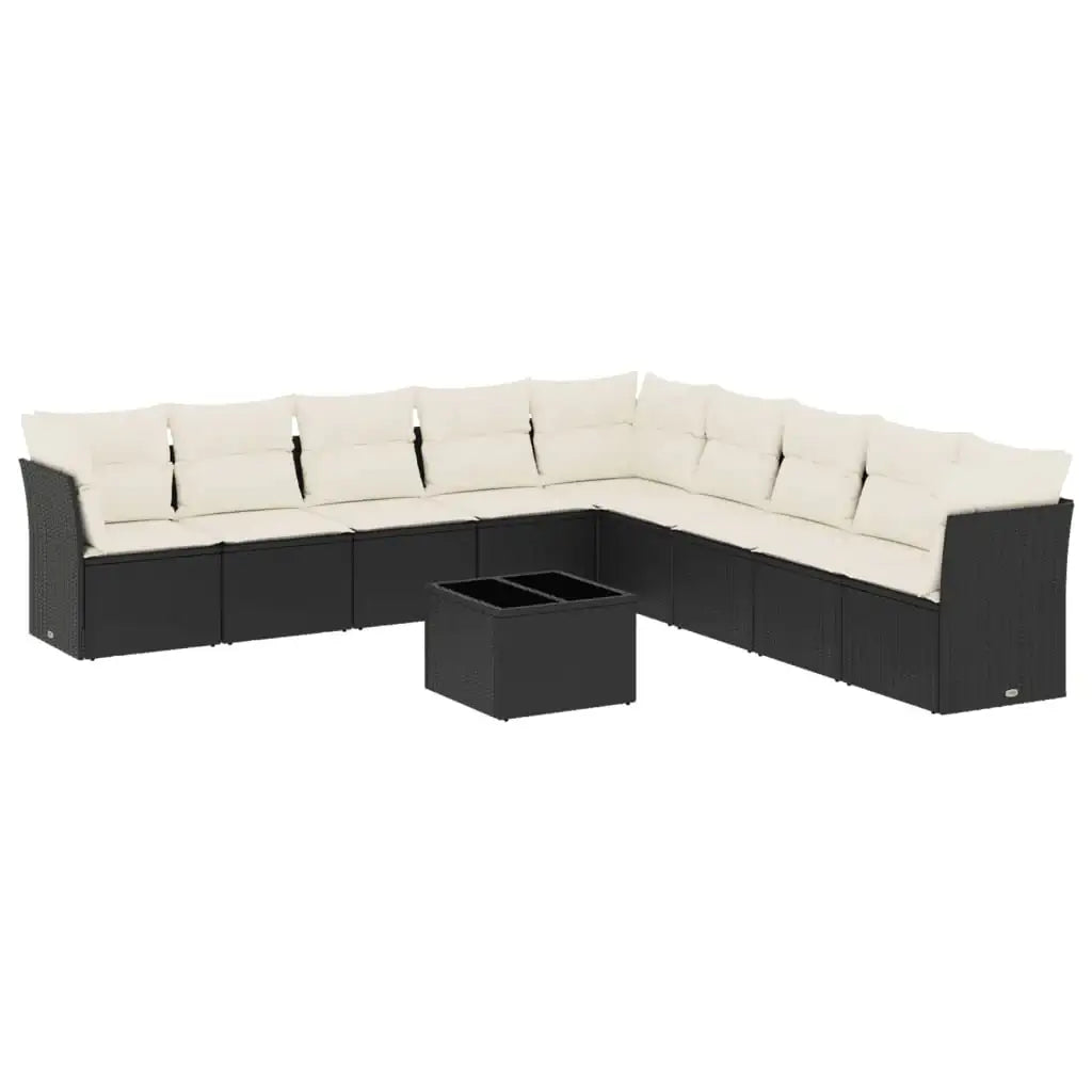 Set Divani da Giardino 10pz con Cuscini in Polyrattan Nero - homemem39