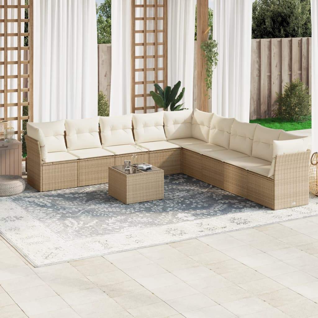 Set Divano da Giardino 10 pz con Cuscini Beige in Polyrattan - homemem39