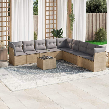 Set Divano da Giardino 10 pz con Cuscini Beige in Polyrattan - homemem39