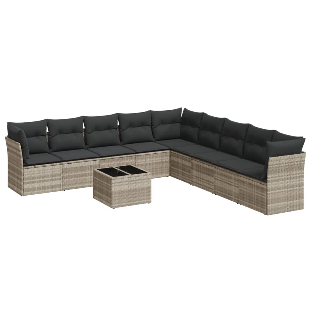 Set Divano Giardino 10 pz con Cuscini Grigio Chiaro Polyrattan