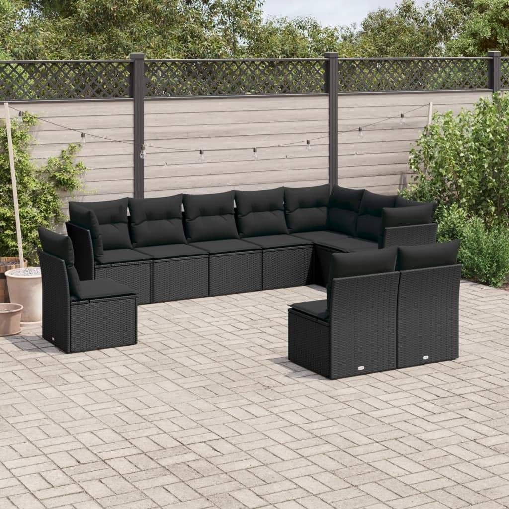 Set Divani da Giardino 10pz con Cuscini in Polyrattan Nero - homemem39