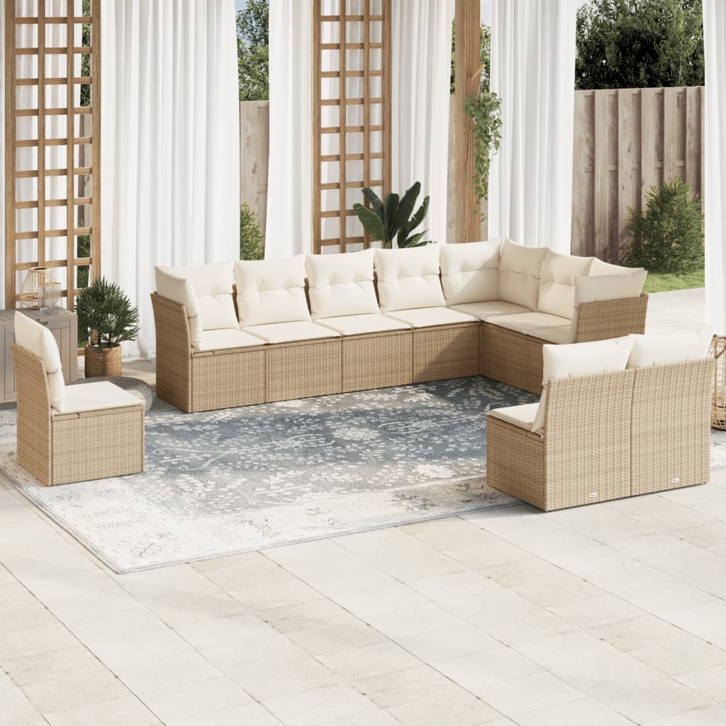 Set Divano da Giardino 10 pz con Cuscini Beige in Polyrattan | homemem39