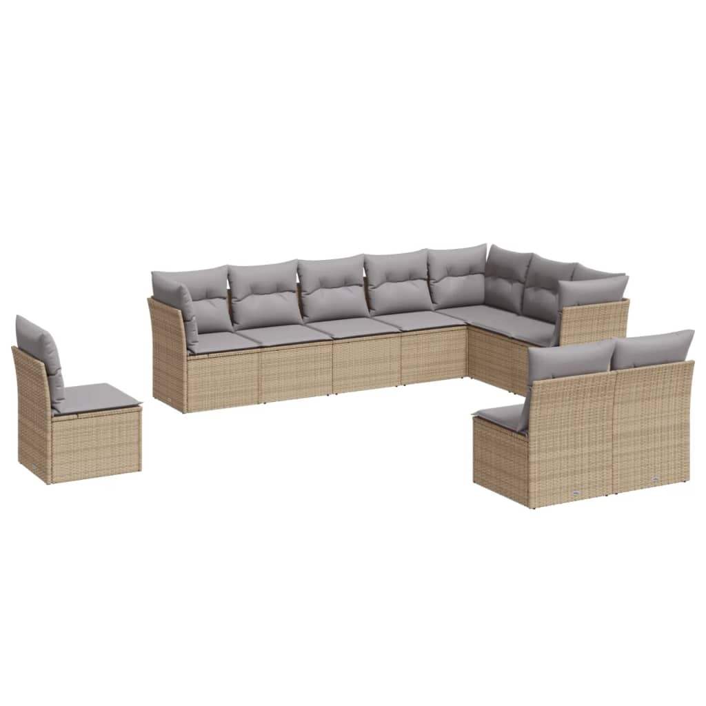 Set Divano da Giardino 10 pz con Cuscini Beige in Polyrattan - homemem39