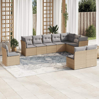 Set Divano da Giardino 10 pz con Cuscini Beige in Polyrattan - homemem39