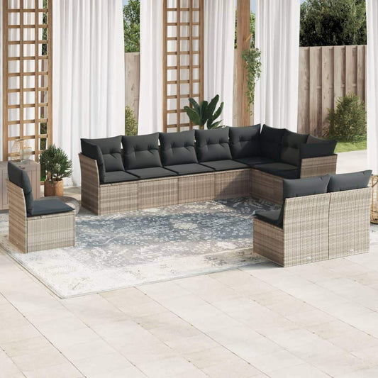 Set Divano Giardino 10 pz con Cuscini Grigio Chiaro Polyrattan - homemem39