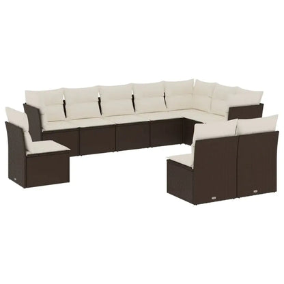 Set Divani da Giardino 10pz con Cuscini in Polyrattan Marrone - homemem39