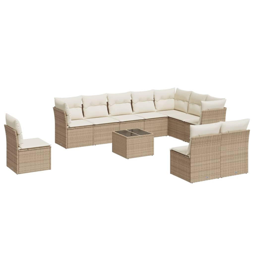 Set Divani da Giardino 11 pz con Cuscini Beige in Polyrattan | homemem39