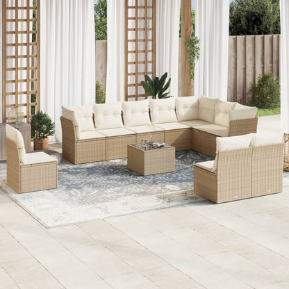 Set Divani da Giardino 11 pz con Cuscini Beige in Polyrattan | homemem39