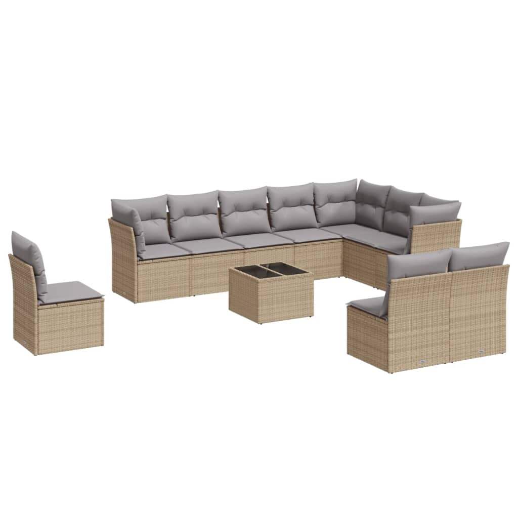 Set Divani da Giardino 11 pz con Cuscini Beige in Polyrattan - homemem39