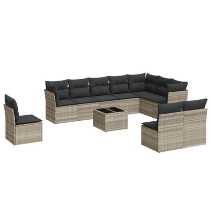 Set Divani da Giardino 11 pz con Cuscini in Polyrattan Grigio - homemem39