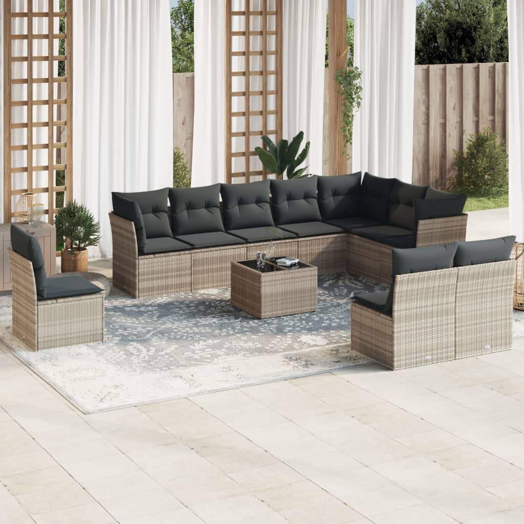 Set Divani da Giardino 11 pz con Cuscini in Polyrattan Grigio - homemem39