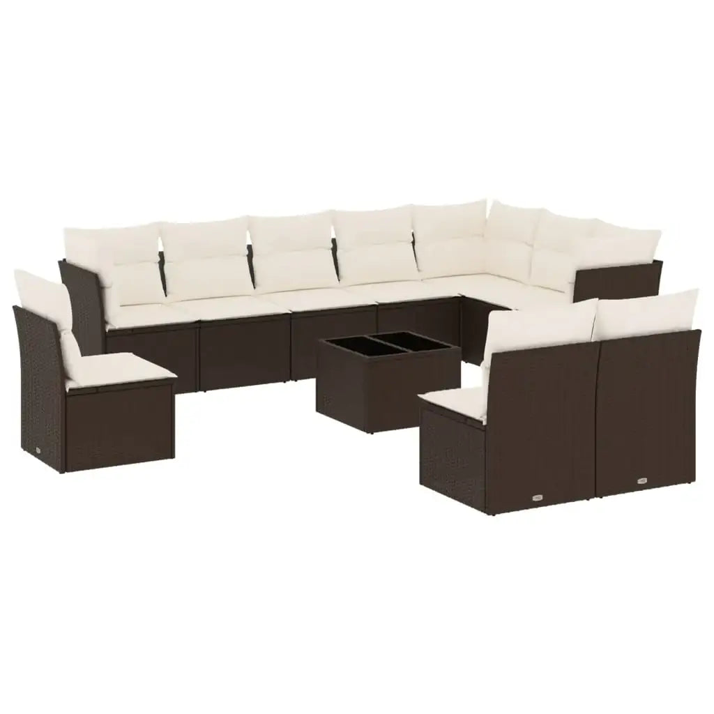 Set Divani da Giardino 11 pz con Cuscini Polyrattan Marrone - homemem39
