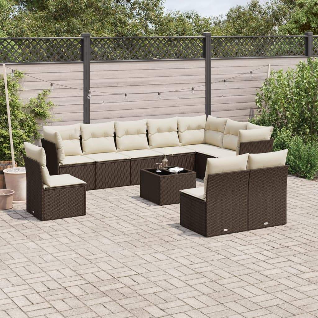 Set Divani da Giardino 11 pz con Cuscini Polyrattan Marrone - homemem39