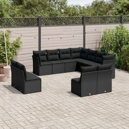 Set Divani da Giardino 11 pz con Cuscini in Polyrattan Nero - homemem39