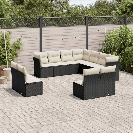 Set Divani da Giardino 11 pz con Cuscini in Polyrattan Nero - homemem39
