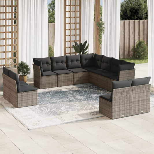 Set Divani da Giardino 11 pz con Cuscini in Polyrattan Grigio - homemem39