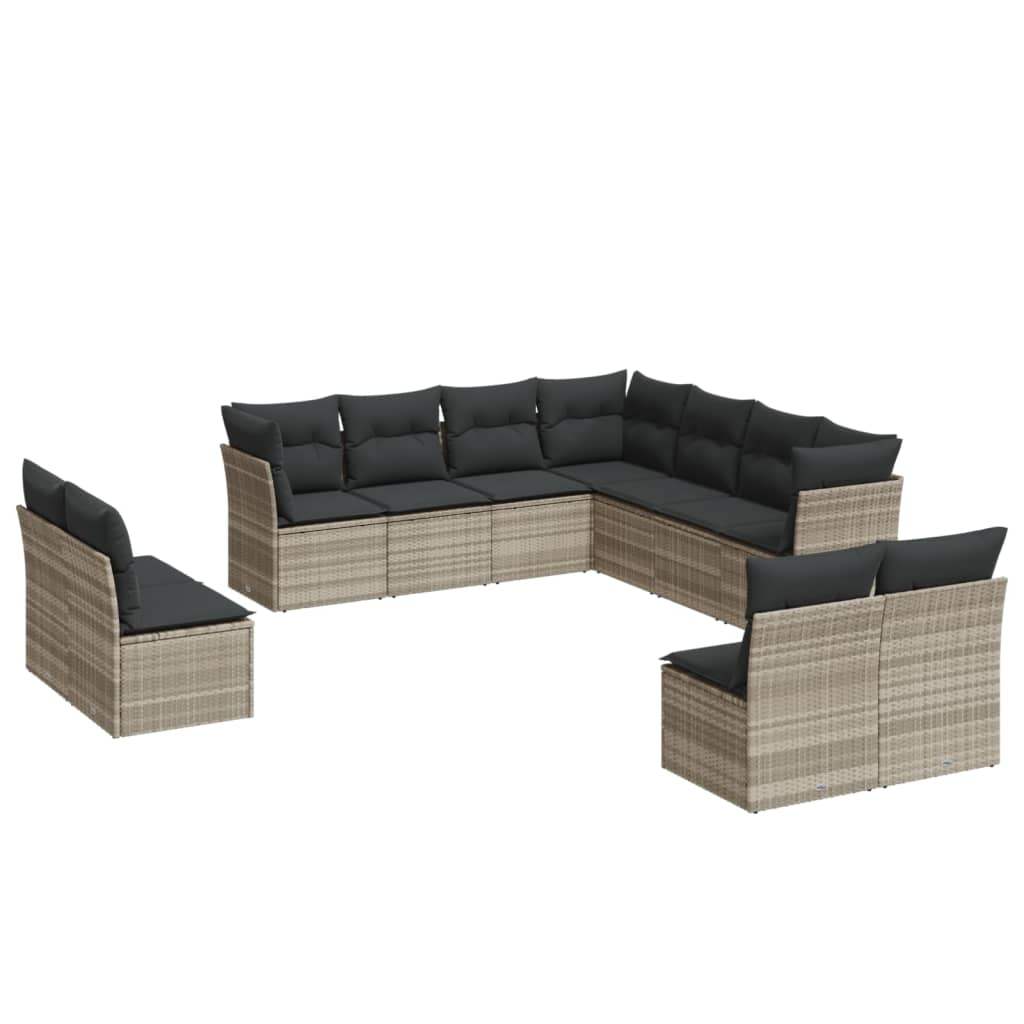 Set Divani da Giardino 11 pz con Cuscini in Polyrattan Grigio - homemem39