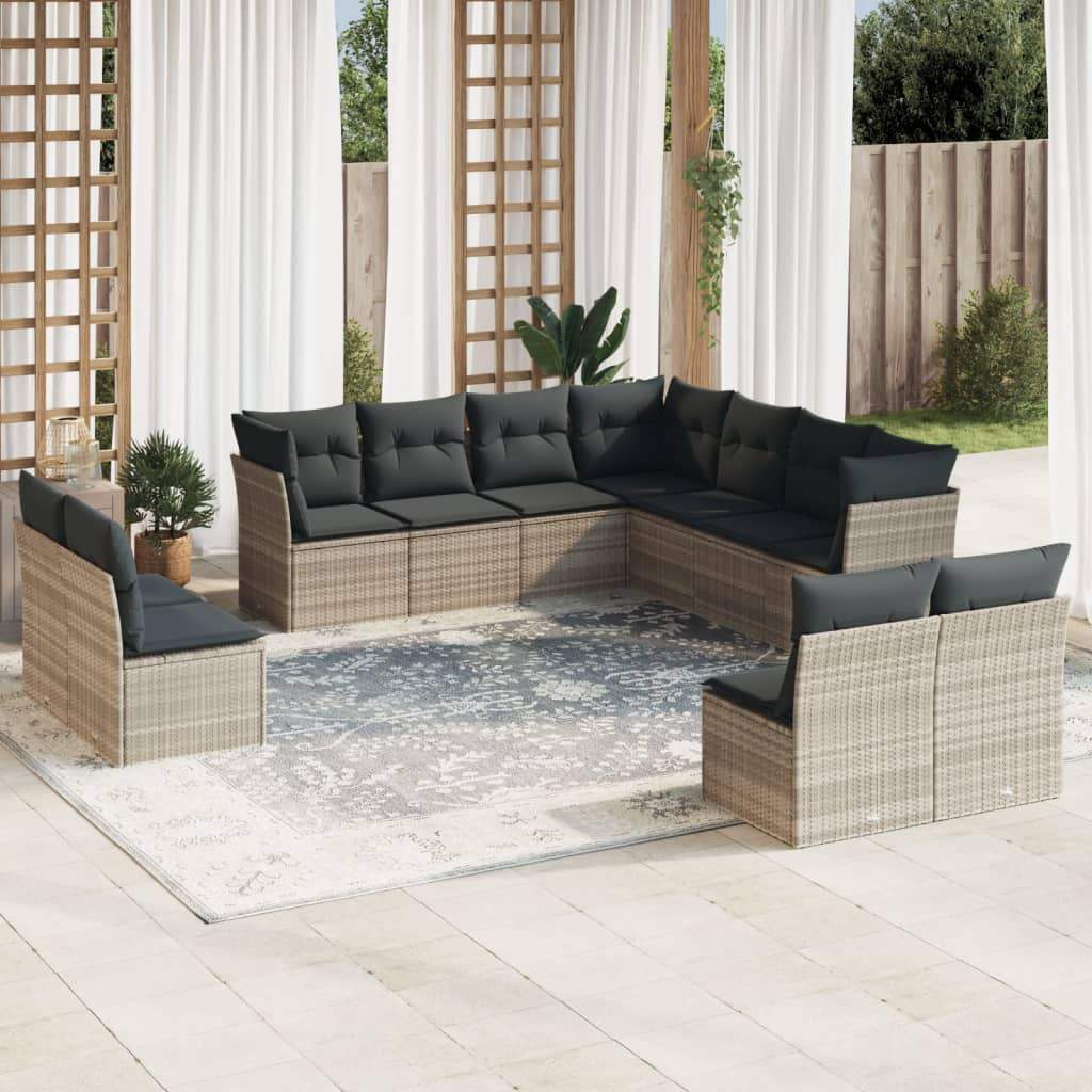 Set Divani da Giardino 11 pz con Cuscini in Polyrattan Grigio - homemem39