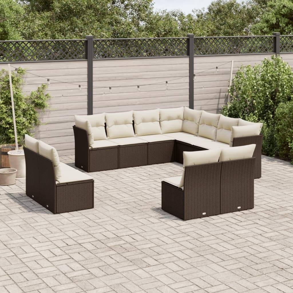 Set Divani da Giardino 11 pz con Cuscini Polyrattan Marrone - homemem39