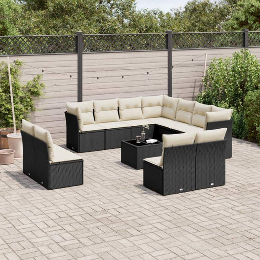 Set Divani da Giardino 12 pz con Cuscini Nero in Polyrattan - homemem39
