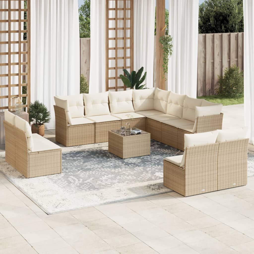 Set Divani da Giardino 12 pz con Cuscini Beige in Polyrattan