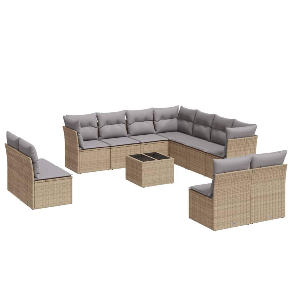 Set Divani da Giardino 12 pz con Cuscini Beige in Polyrattan - homemem39
