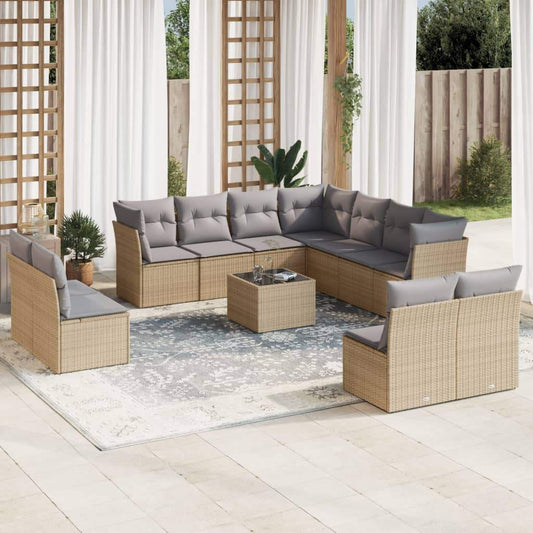 Set Divani da Giardino 12 pz con Cuscini Beige in Polyrattan - homemem39