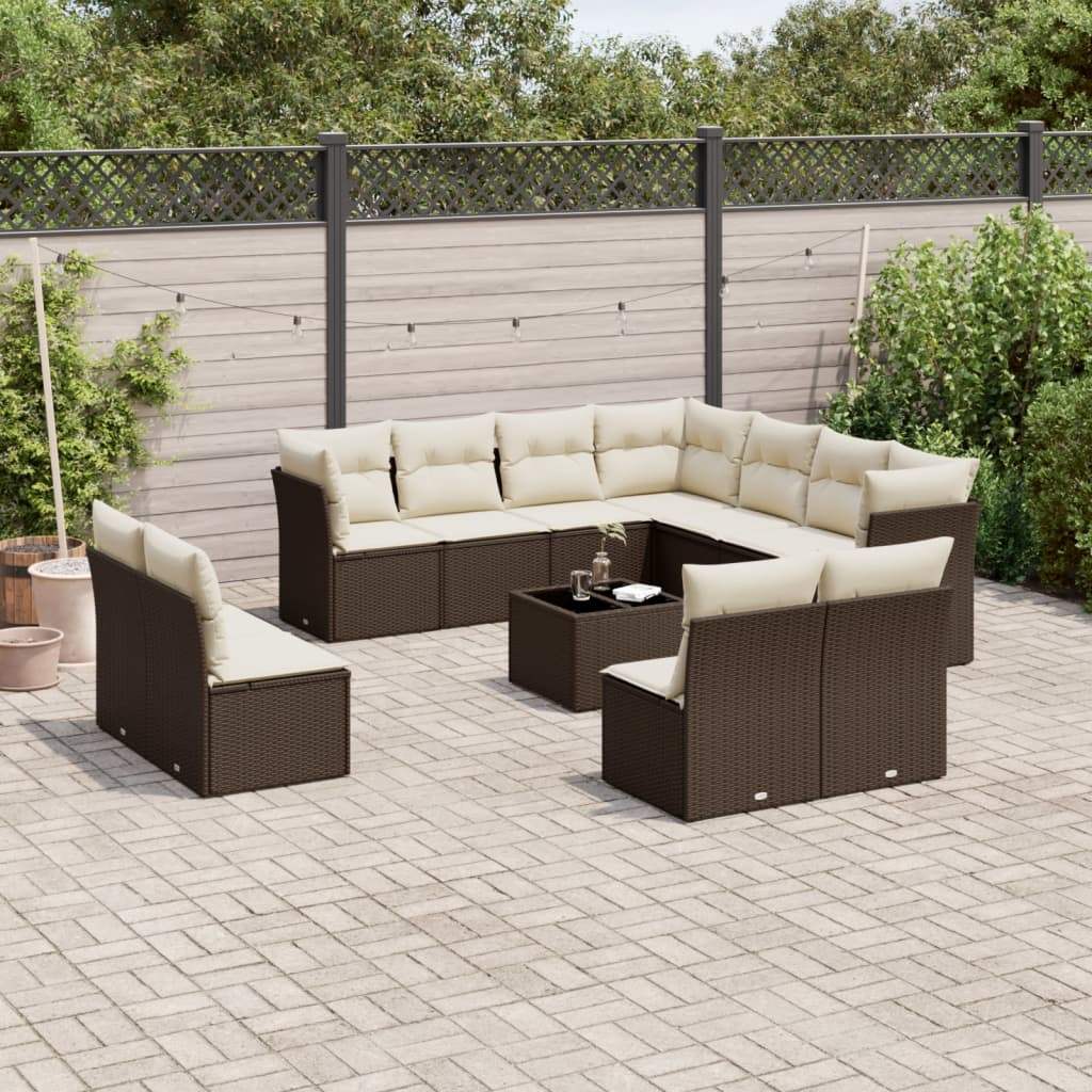 Set Divani da Giardino 12 pz con Cuscini Marrone in Polyrattan - homemem39